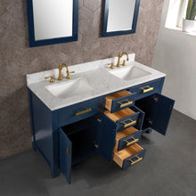 Load image into Gallery viewer, Water Creation Madison 60-Inch Double Sink Carrara White Marble Vanity In Monarch BlueWith Matching Mirror(s) and F2-0012-06-TL Lavatory Faucet(s)- Water Creation