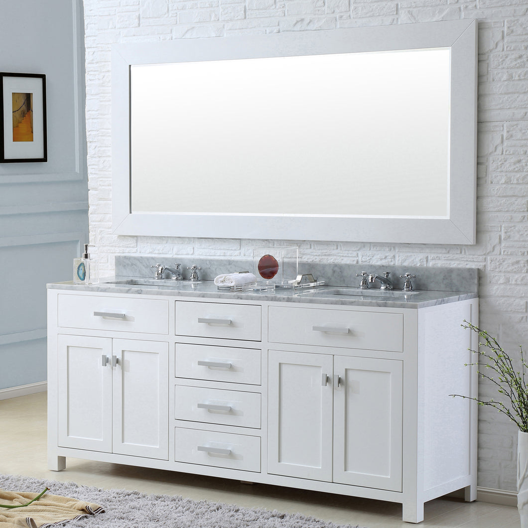 Water Creation 60 Inch Cashmere Grey Double Sink Bathroom Vanity With Matching Framed Mirror And Faucet From The Madison Collection- Water Creation