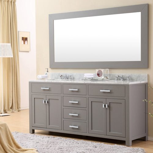 Water Creation 72 Inch Cashmere Grey Double Sink Bathroom Vanity With Matching Large Framed Mirror From The Madison Collection- Water Creation