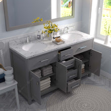 Load image into Gallery viewer, Virtu USA Caroline 60&quot; Double Bath Vanity in Cashmere Gray with White Quartz Top and Round Sinks with Polished Chrome Faucets with Matching Mirror- Virtuusa