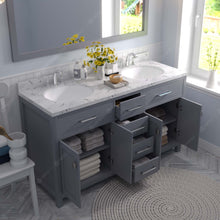 Load image into Gallery viewer, Virtu USA Caroline 60&quot; Double Bath Vanity in Gray with White Quartz Top and Round Sinks with Brushed Nickel Faucets with Matching Mirror- Virtuusa