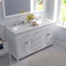 Load image into Gallery viewer, Virtu USA Caroline 60&quot; Double Bath Vanity in White with White Quartz Top and Round Sinks with Polished Chrome Faucets with Matching Mirror- Virtuusa