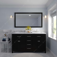 Load image into Gallery viewer, Virtu USA Caroline 60&quot; Double Bath Vanity in Espresso with White Quartz Top and Square Sinks with Polished Chrome Faucets with Matching Mirror- Virtuusa