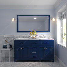 Load image into Gallery viewer, Virtu USA Caroline 60&quot; Double Bath Vanity in French Blue with White Quartz Top and Square Sinks with Brushed Nickel Faucets with Matching Mirror- Virtuusa