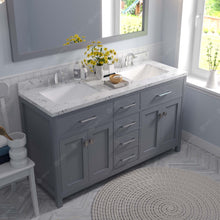 Load image into Gallery viewer, Virtu USA Caroline 60&quot; Double Bath Vanity in Gray with White Quartz Top and Square Sinks with Brushed Nickel Faucets with Matching Mirror- Virtuusa
