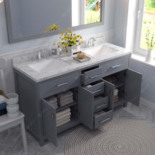 Load image into Gallery viewer, Virtu USA Caroline 60&quot; Double Bath Vanity in Gray with White Quartz Top and Square Sinks with Matching Mirror- Virtuusa