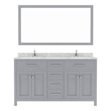 Load image into Gallery viewer, Virtu USA Caroline 60&quot; Double Bath Vanity in Gray with White Quartz Top and Square Sinks with Polished Chrome Faucets with Matching Mirror- Virtuusa