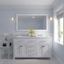 Load image into Gallery viewer, Virtu USA Caroline 60&quot; Double Bath Vanity in White with White Quartz Top and Square Sinks with Brushed Nickel Faucets with Matching Mirror- Virtuusa