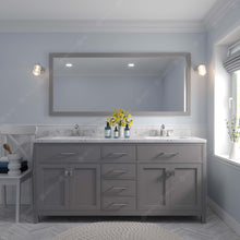 Load image into Gallery viewer, Virtu USA Caroline 72&quot; Double Bath Vanity in Cashmere Gray with White Quartz Top and Round Sinks with Polished Chrome Faucets with Matching Mirror- Virtuusa