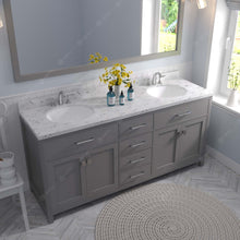 Load image into Gallery viewer, Virtu USA Caroline 72&quot; Double Bath Vanity in Cashmere Gray with White Quartz Top and Round Sinks with Polished Chrome Faucets with Matching Mirror- Virtuusa