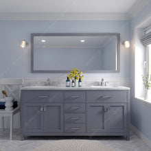 Load image into Gallery viewer, Virtu USA Caroline 72&quot; Double Bath Vanity in Gray with White Quartz Top and Round Sinks with Brushed Nickel Faucets with Matching Mirror- Virtuusa