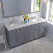 Load image into Gallery viewer, Virtu USA Caroline 72&quot; Double Bath Vanity in Gray with White Quartz Top and Round Sinks with Polished Chrome Faucets with Matching Mirror- Virtuusa