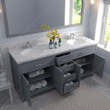 Load image into Gallery viewer, Virtu USA Caroline 72&quot; Double Bath Vanity in Gray with White Quartz Top and Round Sinks with Matching Mirror- Virtuusa