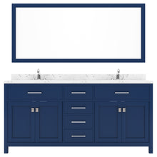 Load image into Gallery viewer, Virtu USA Caroline 72&quot; Double Bath Vanity in French Blue with White Quartz Top and Square Sinks with Brushed Nickel Faucets with Matching Mirror- Virtuusa