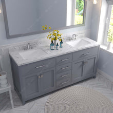 Load image into Gallery viewer, Virtu USA Caroline 72&quot; Double Bath Vanity in Gray with White Quartz Top and Square Sinks with Polished Chrome Faucets with Matching Mirror- Virtuusa