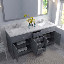 Load image into Gallery viewer, Virtu USA Caroline 72&quot; Double Bath Vanity in Gray with White Quartz Top and Square Sinks- Virtuusa