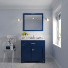 Load image into Gallery viewer, Virtu USA Caroline 36&quot; Single Bath Vanity in French Blue with White Quartz Top and Round Sink with Brushed Nickel Faucet with Matching Mirror- Virtuusa