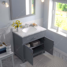Load image into Gallery viewer, Virtu USA Caroline 36&quot; Single Bath Vanity in Gray with White Quartz Top and Round Sink with Polished Chrome Faucet with Matching Mirror- Virtuusa