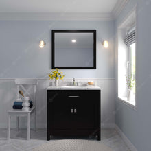 Load image into Gallery viewer, Virtu USA Caroline 36&quot; Single Bath Vanity in Espresso with White Quartz Top and Square Sink with Brushed Nickel Faucet with Matching Mirror- Virtuusa