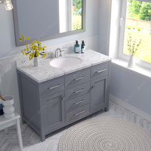 Load image into Gallery viewer, Virtu USA Caroline 48&quot; Single Bath Vanity in Gray with White Quartz Top and Round Sink with Brushed Nickel Faucet with Matching Mirror- Virtuusa