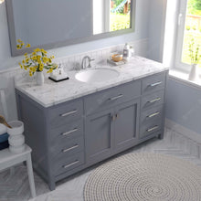 Load image into Gallery viewer, Virtu USA Caroline 60&quot; Single Bath Vanity in Gray with White Quartz Top and Round Sink with Polished Chrome Faucet with Matching Mirror- Virtuusa