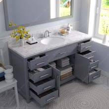 Load image into Gallery viewer, Virtu USA Caroline 60&quot; Single Bath Vanity in Gray with White Quartz Top and Round Sink with Polished Chrome Faucet with Matching Mirror- Virtuusa