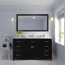 Load image into Gallery viewer, Virtu USA Caroline 60&quot; Single Bath Vanity in Espresso with White Quartz Top and Square Sink with Polished Chrome Faucet with Matching Mirror- Virtuusa