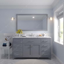 Load image into Gallery viewer, Virtu USA Caroline 60&quot; Single Bath Vanity in Gray with White Quartz Top and Square Sink with Polished Chrome Faucet with Matching Mirror- Virtuusa