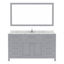 Load image into Gallery viewer, Virtu USA Caroline 60&quot; Single Bath Vanity in Gray with White Quartz Top and Square Sink with Polished Chrome Faucet with Matching Mirror- Virtuusa