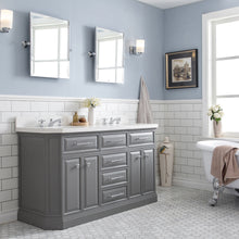 Load image into Gallery viewer, Water Creation 60&quot; Palace Collection Quartz Carrara Cashmere Grey Bathroom Vanity Set With Hardware, Mirror in Chrome Finish- Water Creation