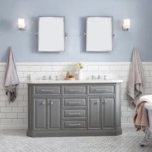 Load image into Gallery viewer, Water Creation 60&quot; Palace Collection Quartz Carrara Cashmere Grey Bathroom Vanity Set With Hardware in Chrome Finish- Water Creation