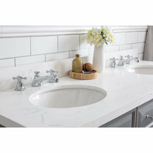 Load image into Gallery viewer, Water Creation 60&quot; Palace Collection Quartz Carrara Cashmere Grey Bathroom Vanity Set With Hardware And F2-0009 Faucets, Mirror in Chrome Finish- Water Creation