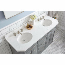 Load image into Gallery viewer, Water Creation 60&quot; Palace Collection Quartz Carrara Cashmere Grey Bathroom Vanity Set With Hardware And F2-0009 Faucets, Mirror in Polished Nickel (PVD) Finish- Water Creation