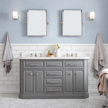 Load image into Gallery viewer, Water Creation 60&quot; Palace Collection Quartz Carrara Cashmere Grey Bathroom Vanity Set With Hardware And F2-0009 Faucets in Polished Nickel (PVD) Finish- Water Creation