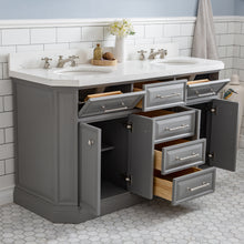 Load image into Gallery viewer, Water Creation 60&quot; Palace Collection Quartz Carrara Cashmere Grey Bathroom Vanity Set With Hardware in Polished Nickel (PVD) Finish- Water Creation