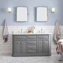 Load image into Gallery viewer, Water Creation 60&quot; Palace Collection Quartz Carrara Cashmere Grey Bathroom Vanity Set With Hardware And F2-0012 Faucets, Mirror in Chrome Finish- Water Creation