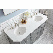 Load image into Gallery viewer, Water Creation 60&quot; Palace Collection Quartz Carrara Cashmere Grey Bathroom Vanity Set With Hardware And F2-0012 Faucets, Mirror in Polished Nickel (PVD) Finish- Water Creation