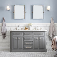 Load image into Gallery viewer, Water Creation 60&quot; Palace Collection Quartz Carrara Cashmere Grey Bathroom Vanity Set With Hardware And F2-0012 Faucets, Mirror in Polished Nickel (PVD) Finish- Water Creation