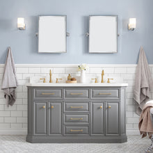 Load image into Gallery viewer, Water Creation 60&quot; Palace Collection Quartz Carrara Cashmere Grey Bathroom Vanity Set With Hardware in Satin Gold Finish And Only Mirrors in Chrome Finish- Water Creation