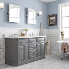 Load image into Gallery viewer, Water Creation 60&quot; Palace Collection Quartz Carrara Cashmere Grey Bathroom Vanity Set With Hardware And F2-0013 Faucets in Chrome Finish- Water Creation