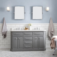 Load image into Gallery viewer, Water Creation 60&quot; Palace Collection Quartz Carrara Cashmere Grey Bathroom Vanity Set With Hardware And F2-0013 Faucets in Chrome Finish- Water Creation