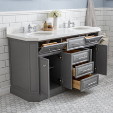 Load image into Gallery viewer, Water Creation 60&quot; Palace Collection Quartz Carrara Cashmere Grey Bathroom Vanity Set With Hardware And F2-0013 Faucets in Chrome Finish- Water Creation