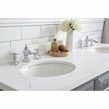 Load image into Gallery viewer, Water Creation 60&quot; Palace Collection Quartz Carrara Cashmere Grey Bathroom Vanity Set With Hardware And F2-0013 Faucets in Chrome Finish- Water Creation