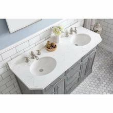 Load image into Gallery viewer, Water Creation 60&quot; Palace Collection Quartz Carrara Cashmere Grey Bathroom Vanity Set With Hardware And F2-0013 Faucets, Mirror in Polished Nickel (PVD) Finish- Water Creation