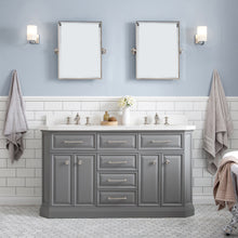 Load image into Gallery viewer, Water Creation 60&quot; Palace Collection Quartz Carrara Cashmere Grey Bathroom Vanity Set With Hardware And F2-0013 Faucets in Polished Nickel (PVD) Finish- Water Creation