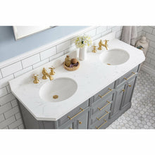 Load image into Gallery viewer, Water Creation 60&quot; Palace Collection Quartz Carrara Cashmere Grey Bathroom Vanity Set With Hardware And F2-0013 Faucets in Satin Gold Finish And Only Mirrors in Chrome Finish- Water Creation