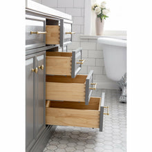 Load image into Gallery viewer, Water Creation 60&quot; Palace Collection Quartz Carrara Cashmere Grey Bathroom Vanity Set With Hardware And F2-0013 Faucets in Satin Gold Finish And Only Mirrors in Chrome Finish- Water Creation