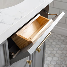 Load image into Gallery viewer, Water Creation 60&quot; Palace Collection Quartz Carrara Cashmere Grey Bathroom Vanity Set With Hardware And F2-0013 Faucets in Satin Gold Finish And Only Mirrors in Chrome Finish- Water Creation