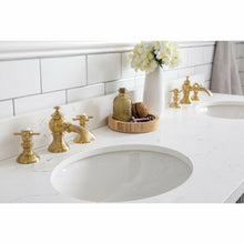 Load image into Gallery viewer, Water Creation 60&quot; Palace Collection Quartz Carrara Cashmere Grey Bathroom Vanity Set With Hardware And F2-0013 Faucets in Satin Gold Finish And Only Mirrors in Chrome Finish- Water Creation