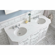 Load image into Gallery viewer, Water Creation 60&quot; Palace Collection Quartz Carrara Pure White Bathroom Vanity Set With Hardware And F2-0009 Faucets, Mirror in Chrome Finish- Water Creation